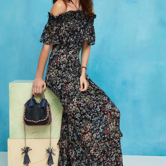 Rebecca Minkoff Black Off-The-Shoulder Maxi Dress with Flutter Sleeves - Picture 2 of 12